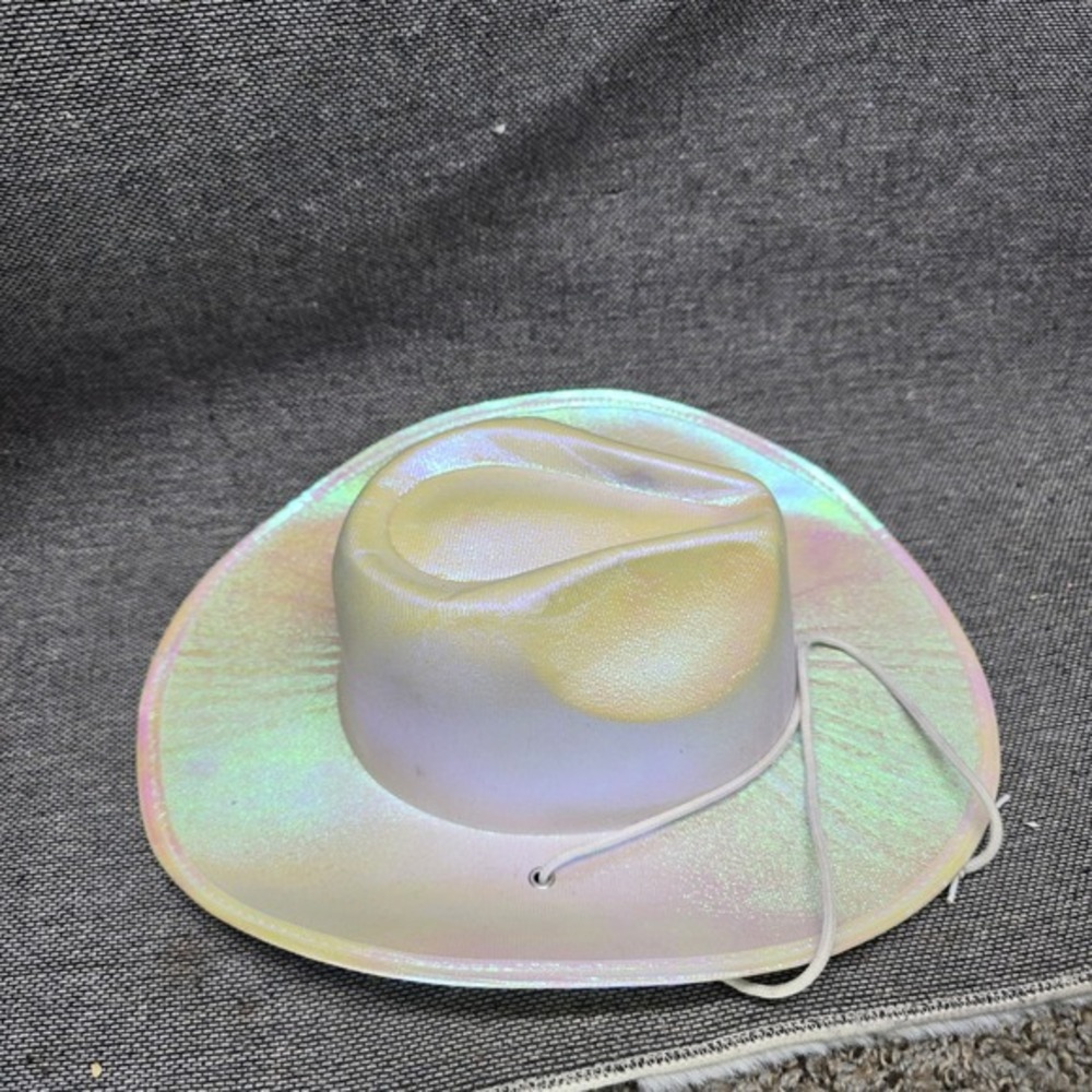 Cowboy Hat Iridescent Holographic Space Party OS White Good Shimmer